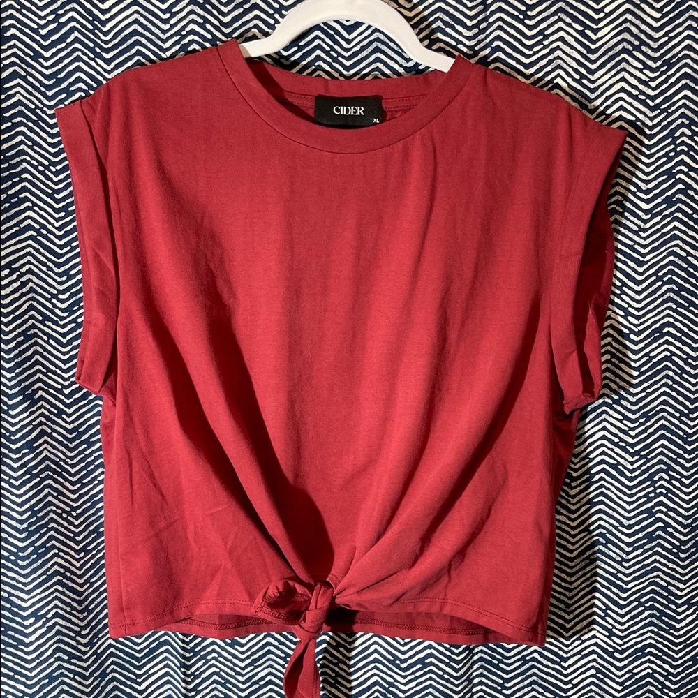 Cider Women's Burgundy Tie-Front Crop Top